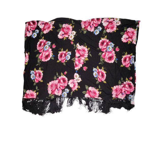 Sweet Rain Open Front Cardigan Womens M Boho Fringe Floral Kimono Black Pink - Picture 7 of 10